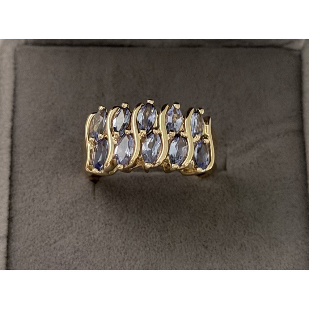 Clyde Duneier Designer 10K Yellow Gold Tanzanite Marquise Cluster Ring Size 5.75